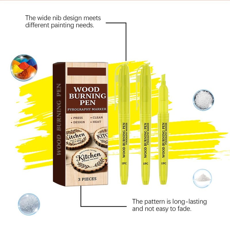 Wood Burning Pen, 3-Piece High Temperature Wood Carving Tool with Carbonization Tips, No Power Required Burning Marker for DIY Crafts - Image 4